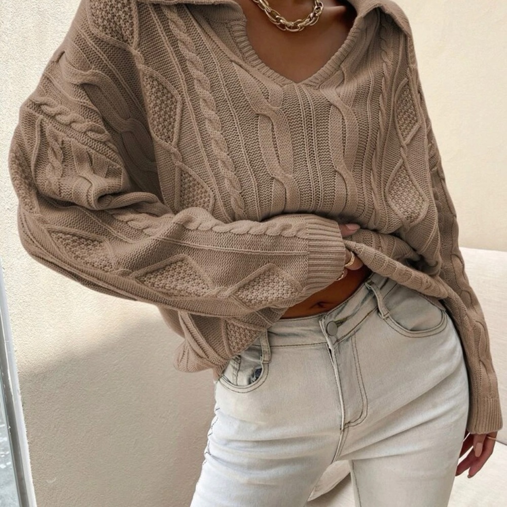 V neck cable knit sweater